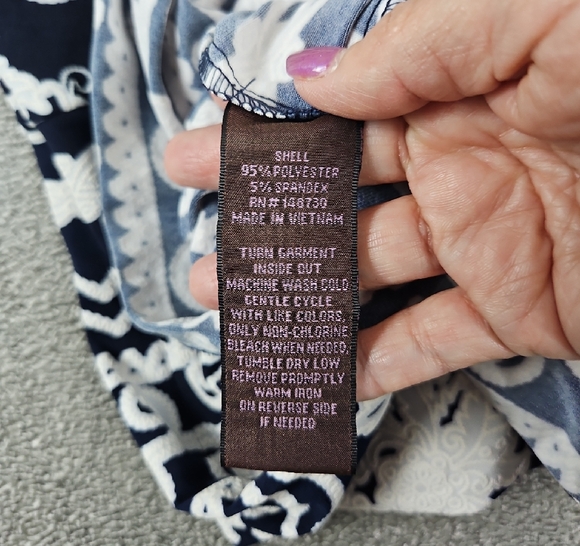 Trulli Navy Blue & white 3/4 Sleeve Fit Flare Stretch Dress Key hole size 6 - Picture 7 of 10